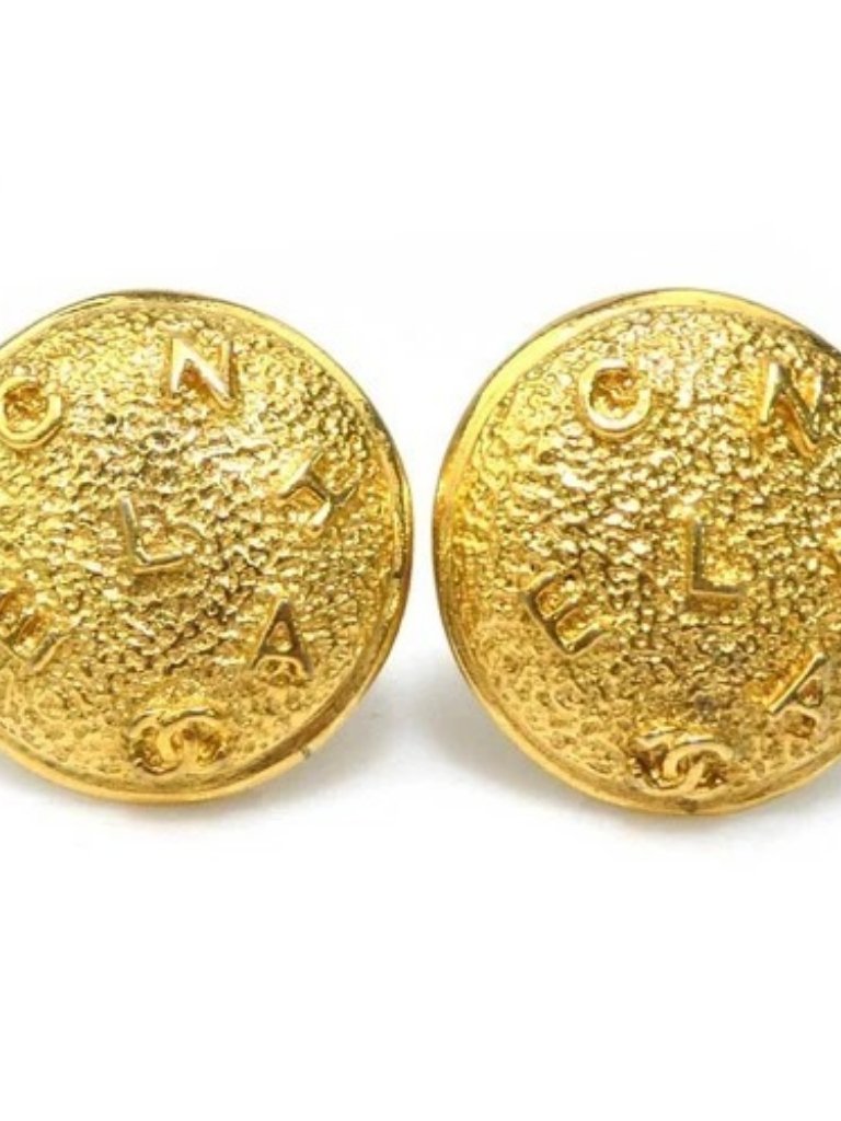 Auth Chanel Logo Clip On Earrings Gold Metal - E60925k